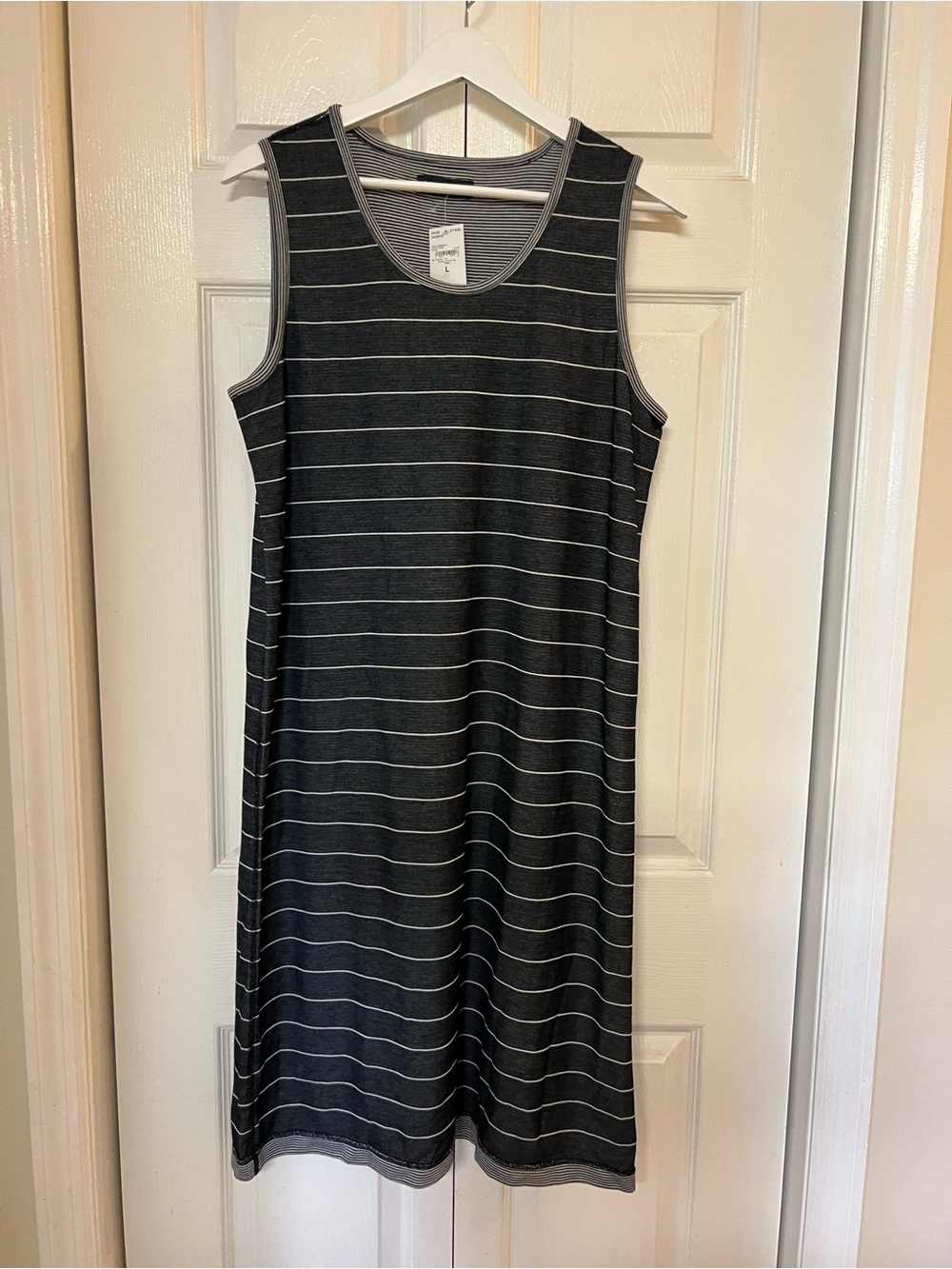 Lands’ End Women’s Charcoal Striped Reversible Sleeveless Midi Dress NWT